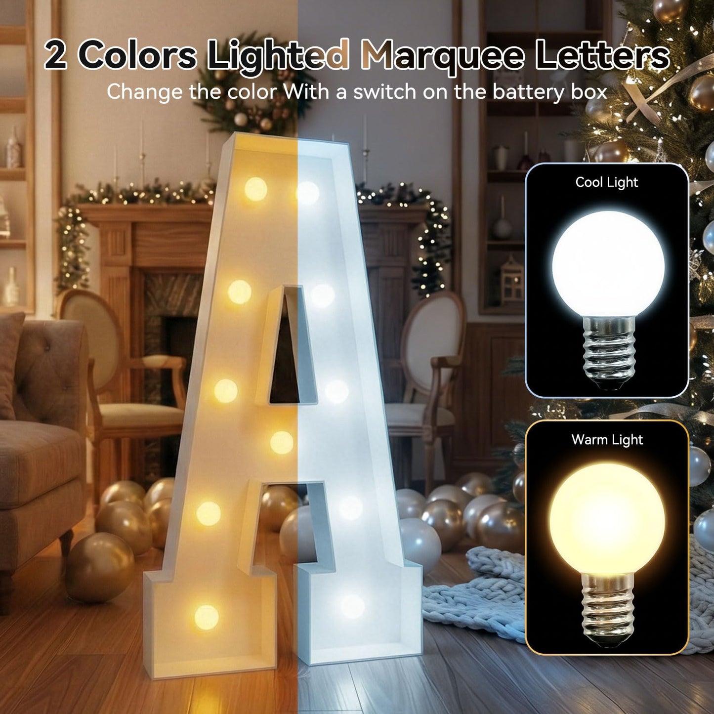 Ledido 4FT Warm White & Cool White Marquee Light Up Letter A, Easy to Assemble Marquee Letters 4 Feet Tall, Large Lighted Letter for Birthday Graduation Baby Shower Anniversary Party Decorations (A)