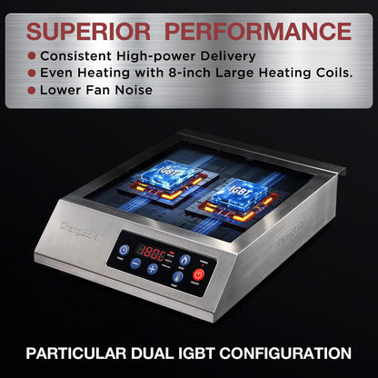 ChangBERT Portable Induction Cooktop 1800W NSF Certified Commercial Range Powerful Countertop Burner Pro Chef Professional Hot Plate Premium Stainless Steel Housing Schott Glass 10 Hours Timer