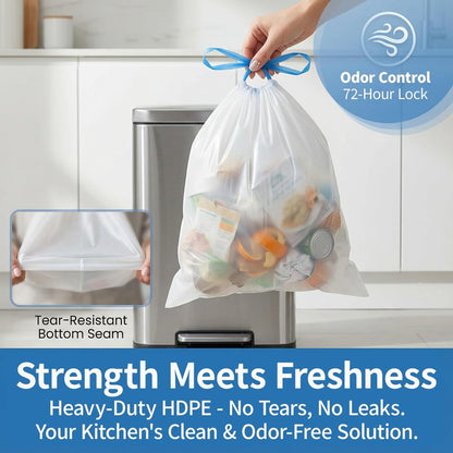 T.FORING Small Trash Bags 4 Gallon with Drawstring, 1.1 Mil 15 Liter White Thick Unscented Small Plastic Garbage Bags for Bathroom, Wastebasket Liners for Toilet Home Office and Bedroom (4 Gal-120)
