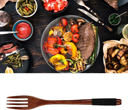 Wooden Spoon Fork, Long Handle Fork for Japanese Dinnerware, Camping Outdoor Kitchen Cooking