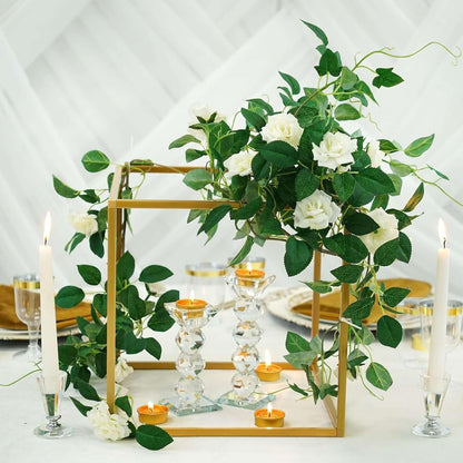 2 Pack 12" Efavormart Square Gold Wedding Flower Stand Metal Column Stand Geometric Cube Vase