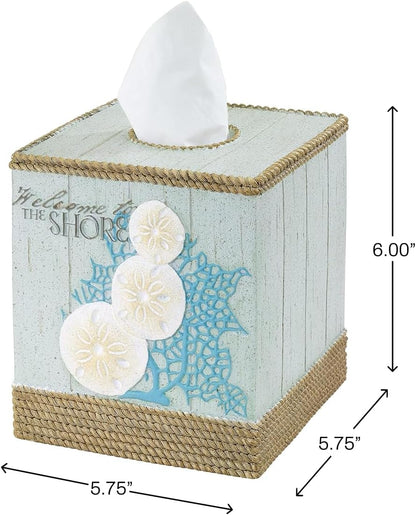 Avanti Linens Beachcomber Collection Tissue Box Cover, Guest Bathroom Essentials, Beach Inspired Home Decor