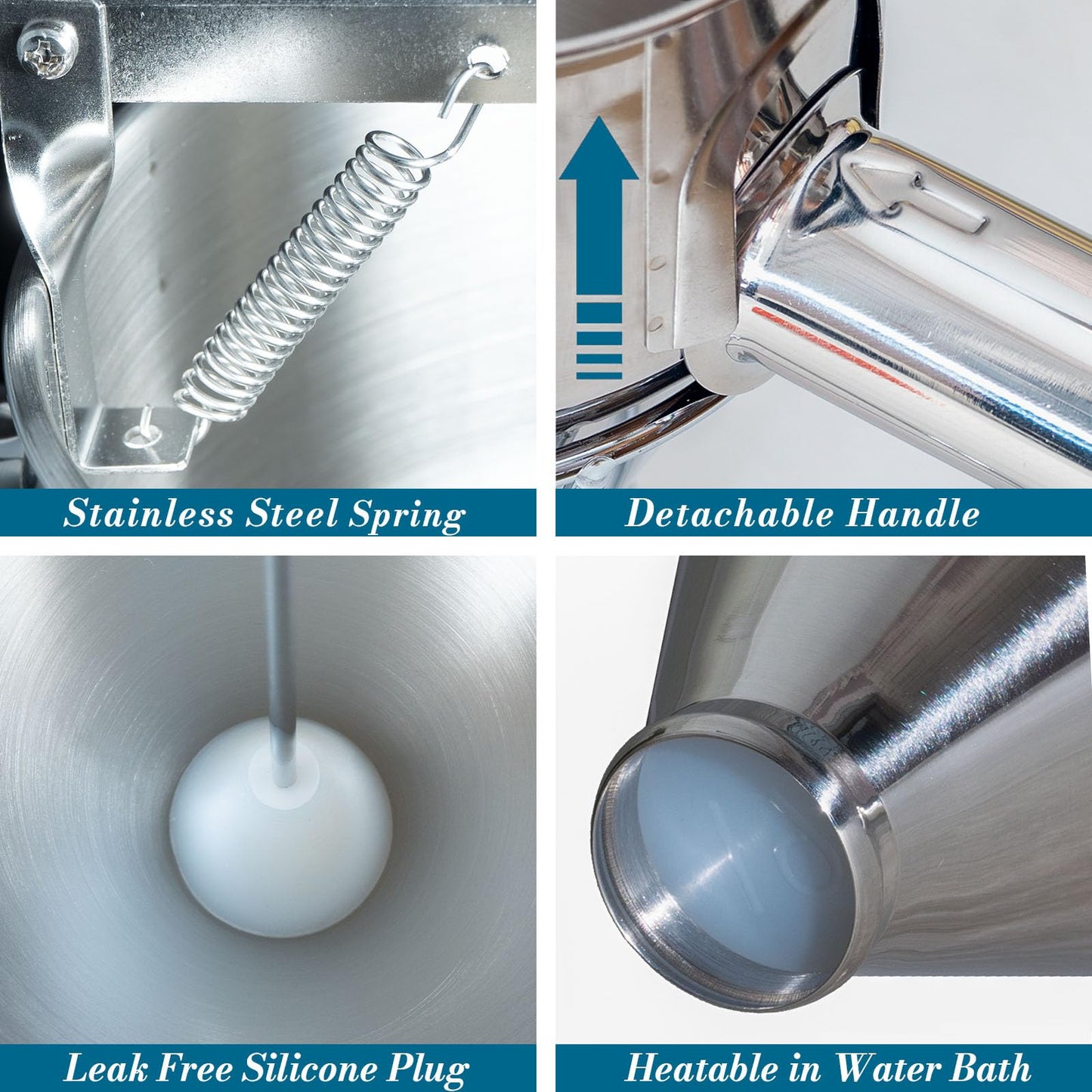 WIHBOIR Stainless Steel Pancake Batter Dispenser with Squeeze Handle and Multi-Nozzle, for Pancakes, Cupcakes, and Baked Goods. 40 oz