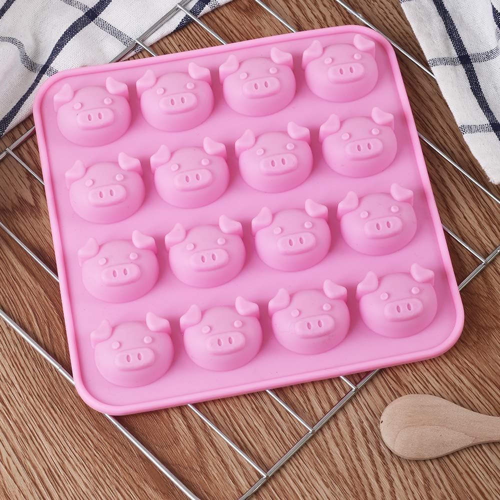 Newk Piggy Chocolate Silicone Mold - 4 Packs 16-Cavity Pig Face Emoticons Molds for Candy, Jelly, Resin