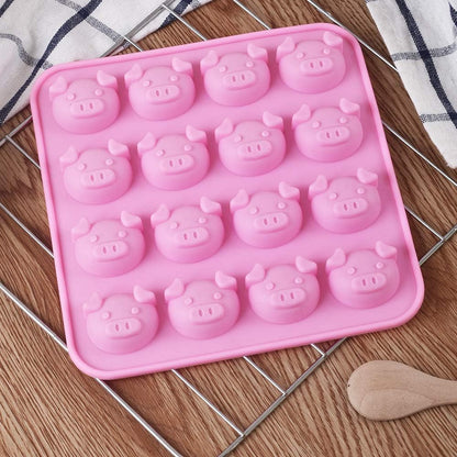 Newk Piggy Chocolate Silicone Mold - 4 Packs 16-Cavity Pig Face Emoticons Molds for Candy, Jelly, Resin