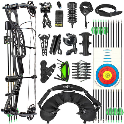 Surwolf Bow Composite Bow Set, 18" - 30" Drawing, 0.0-70 lbs, with All Accessories for Archery Hunting Target Shooting Practice RTH (Black)