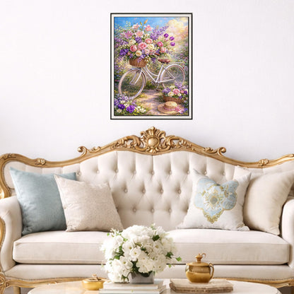 IOHEFY Flower Bicycle Diamond Painting 12 x 16 Inch Full Drill Acrylic Diamond Art Floral Garden Bike Basket Crystal Rhinestone Spring Flower Nano Pearlescent Canvas