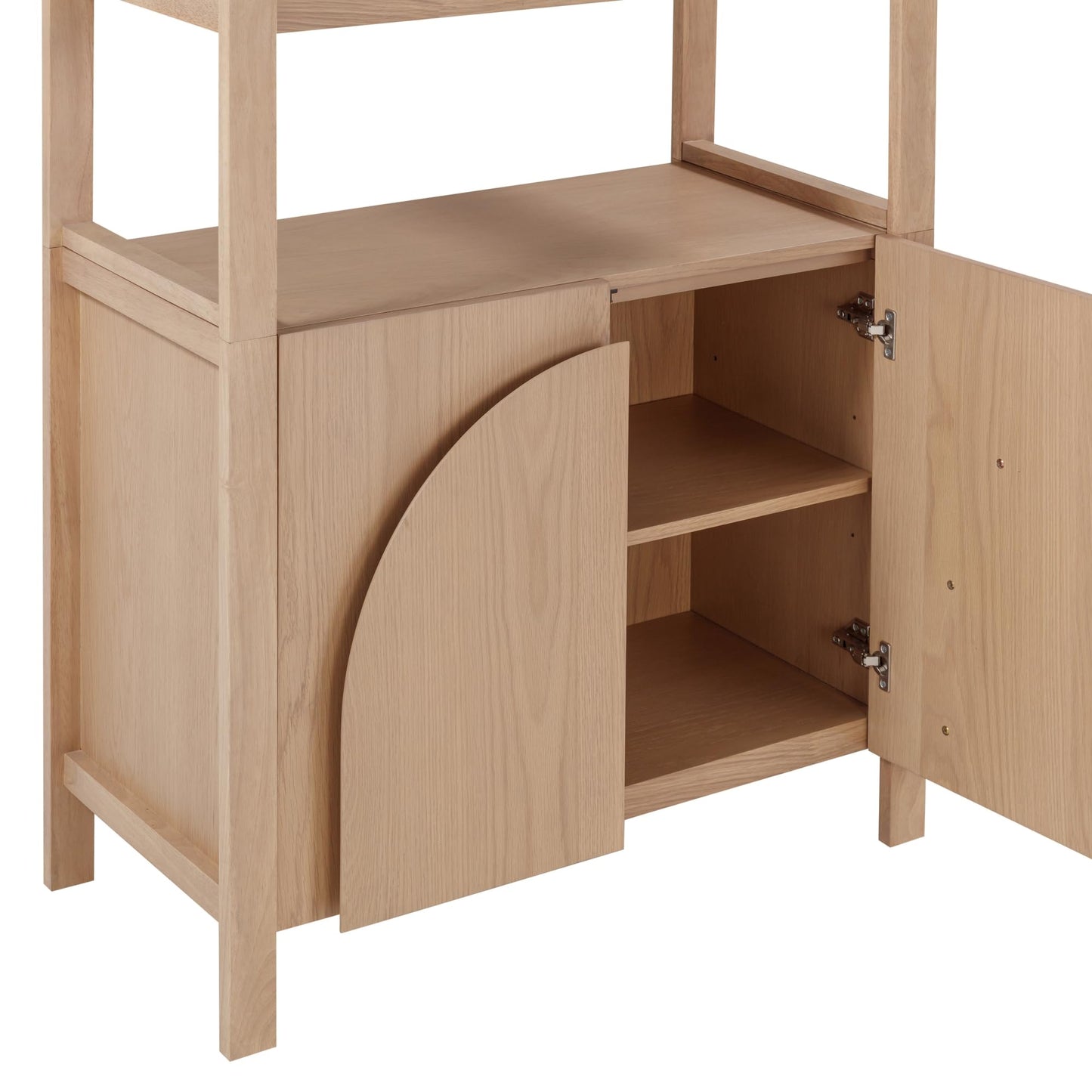 Nathan James Iris 3 Tier Bookshelf, Arched Bookcase Cabinet, Solid Wood Bookcase with Cabinet Base, Boho Bookshelf in Raw Oak Finish, Set of 2