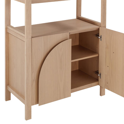 Nathan James Iris 3 Tier Bookshelf, Arched Bookcase Cabinet, Solid Wood Bookcase with Cabinet Base, Boho Bookshelf in Raw Oak Finish, Set of 2