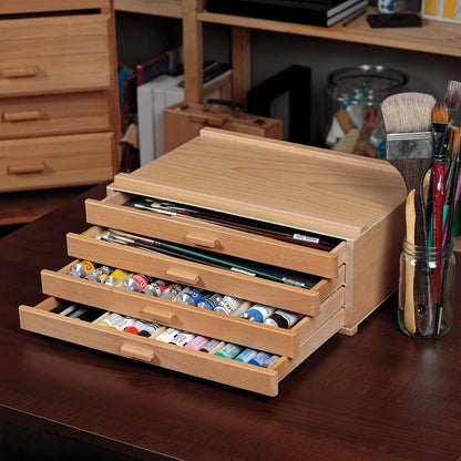 HG Art Concepts 4-Drawer Artist's Chest Craft Storage Box, Natural Birch Finish, Foam-Lined Drawers for Brushes, Removable Dividers, Sturdy Wood Construction, Stackable Solution