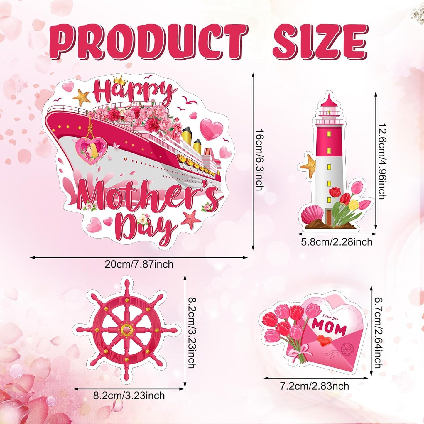 Capoda 16 Pieces Mother's Day Cruise Door Magnets, Bulk Fridge Magnetic Decals for Happy Mother's Day Decorations