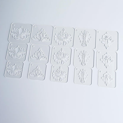 Mandala Drawing Stencils Set, Clear Acrylic, 2.95-2.17 Inch, 15 Pieces with Ring, Geometric Dot Pattern Templates for Art (Flourish Pattern)