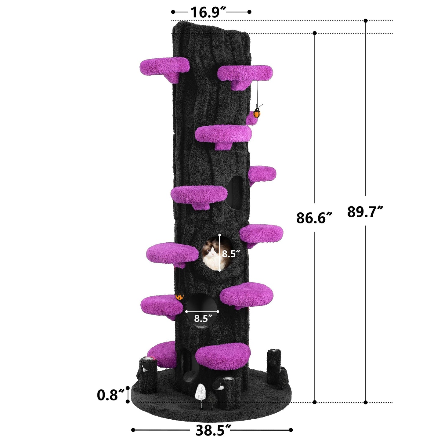 KAMABOKO 90.5" Tall Cat Tree for Indoor Cats, Large Cat Tower with Luxury Cat Condo, Cat Tree Tower with Soft Cushion, Scratching Board, Plush Platform＆ Top Perch, Purple