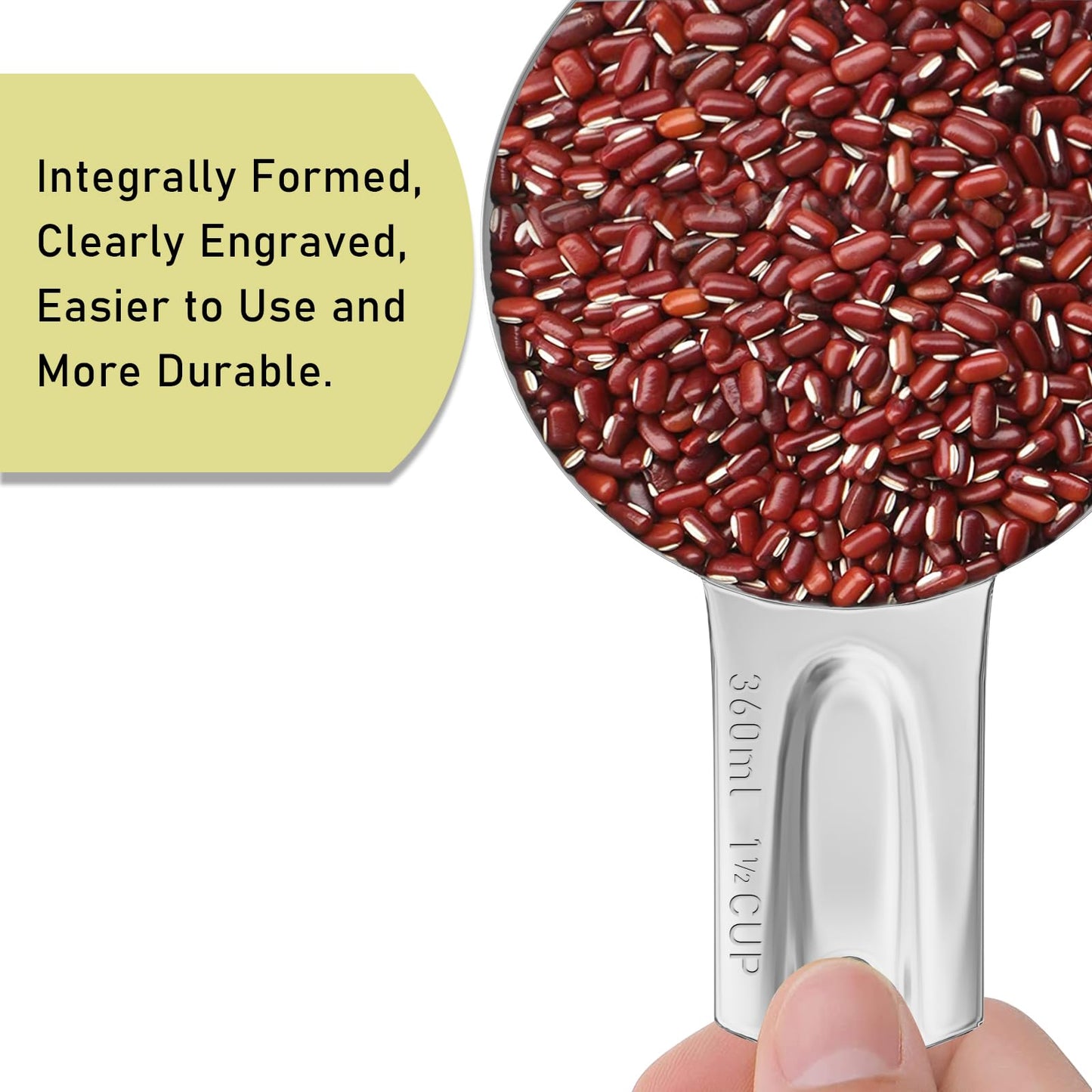 BERYLER 1PCS 1-1/2Cup (360ml, 12oz) Single Measuring Cup, Stainless Steel Measure Scoop, Metric and US Measurement, Dishwasher Safe