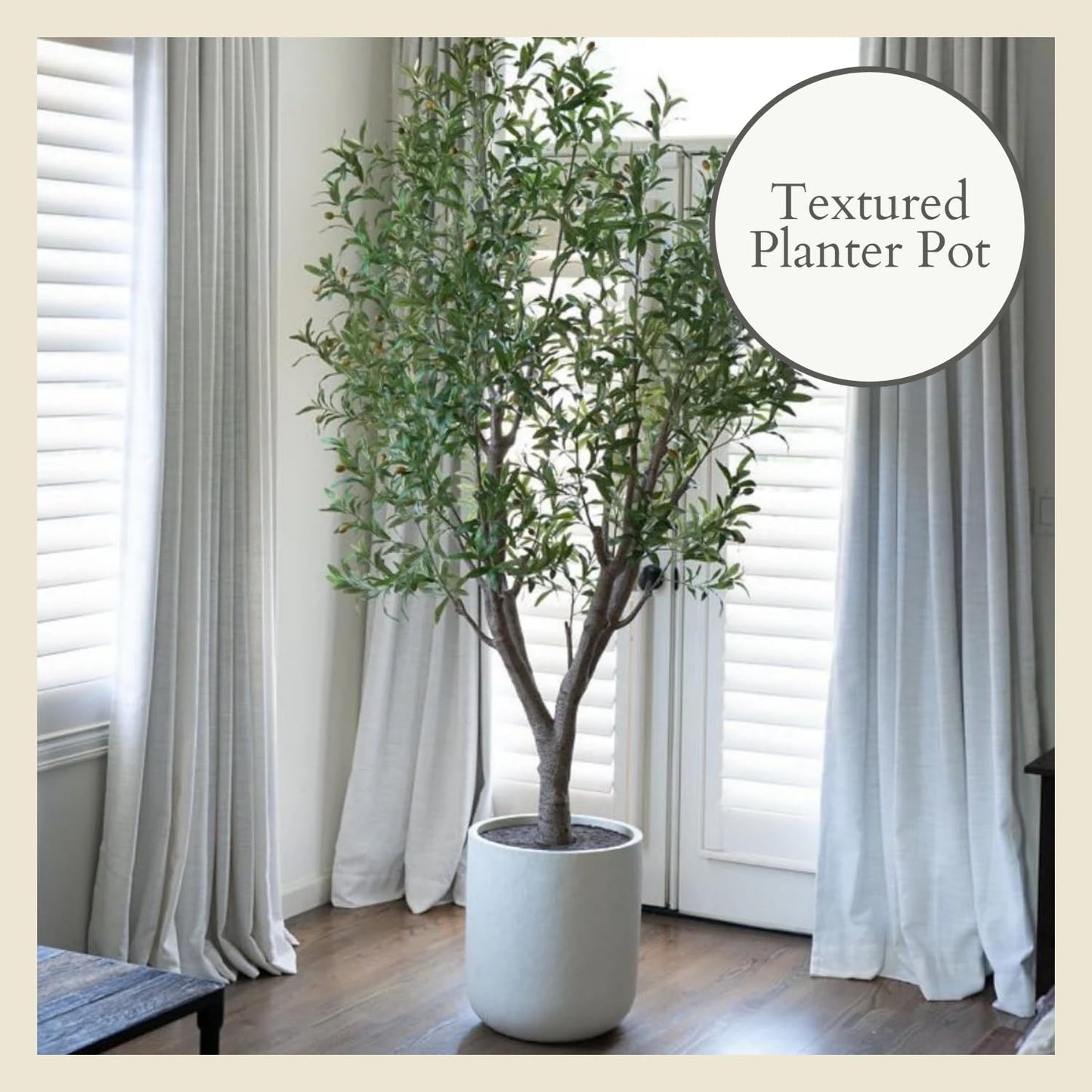 CG Hunter Faux Olive Tree, Premium Artificial Indoor & Outdoor Tree Stands 8' Tall, Lifelike-Leaves & Hand Painted Trunk, White Pot Included