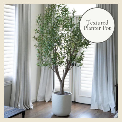 CG Hunter Faux Olive Tree, Premium Artificial Indoor & Outdoor Tree Stands 8' Tall, Lifelike-Leaves & Hand Painted Trunk, White Pot Included