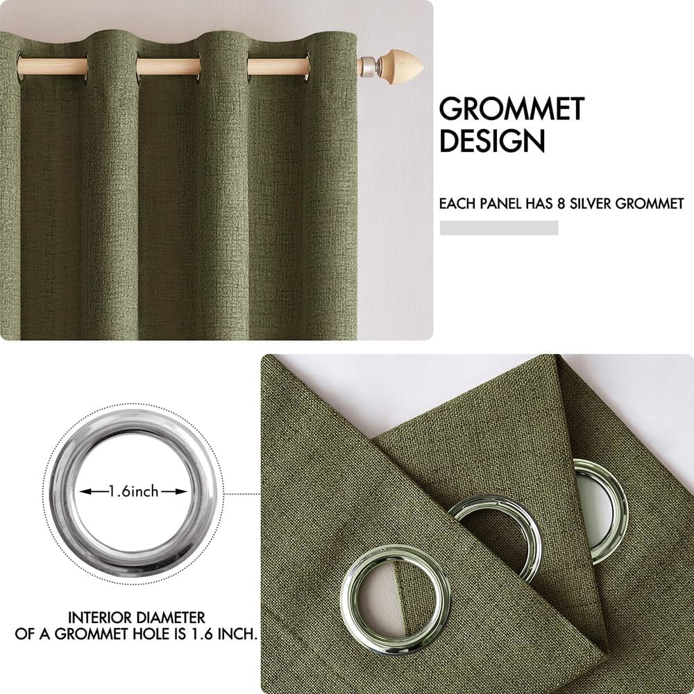MIULEE Blackout Curtains - 100% Thermal Insulated Linen Texture Drapes | Light Olive Green, 52x84 Inch (2 Panels)
