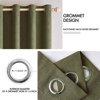 MIULEE Blackout Curtains - 100% Thermal Insulated Linen Texture - Light Olive Green, 52x96 Inch (2 Panels)