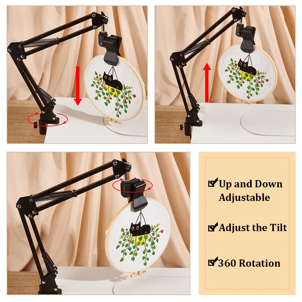 OLYCRAFT Black Embroidery Table Stand Kit 8mm Hole Hand Embroidery Lap Folding Cross Stitch Stand Clamp Hand Embroidery Hoop Holder 360 Rotated Embroidery Holder