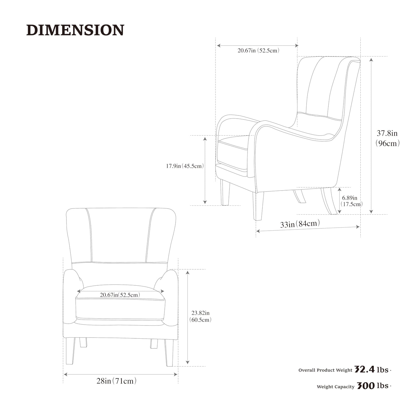 KEIKI PU High Back Accent Chair Oversized, Retro Wingback Reading Armchair with Solid Wood Legs, Mid-Century Comfy Arm Chair Lounge, Upholstered Single Sofa for Living Room, Easy Assembly, Brown