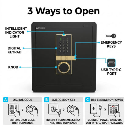 Asylosss 17.5" Tall Safe Box, 1.8 Cuft Fireproof Safe for Home with Hidden Lock Box, Anti-Theft Security Safe with Programmable Keypad Spare Keys, Digital Safety Box for Money Jewelry Documents