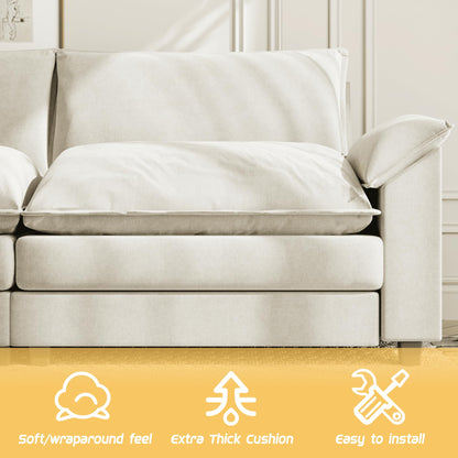 Shahoo Sectional Modular Sofa L Shaped Chenille Fabric Couch with High Supportive & Soft Sponges and Removable Ottoman, Sleeper Comfy Upholstered Furniture for Living Room, Bright Beige