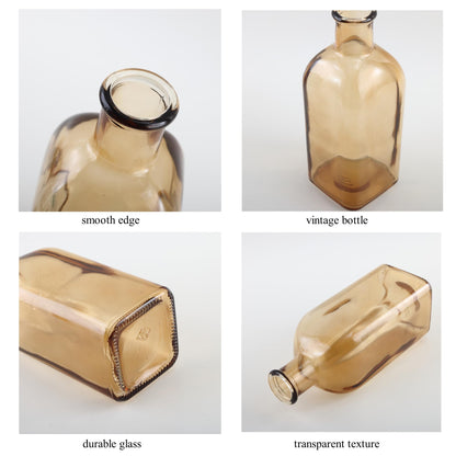 GMWD Glass Flower Vase Set of 6 Yellow Clear Bud Vases, 14.5 Oz 8 Oz Apothecary Bottle Vases Decorative for Centerpieces Home Decoration Wedding Reception Table Decor