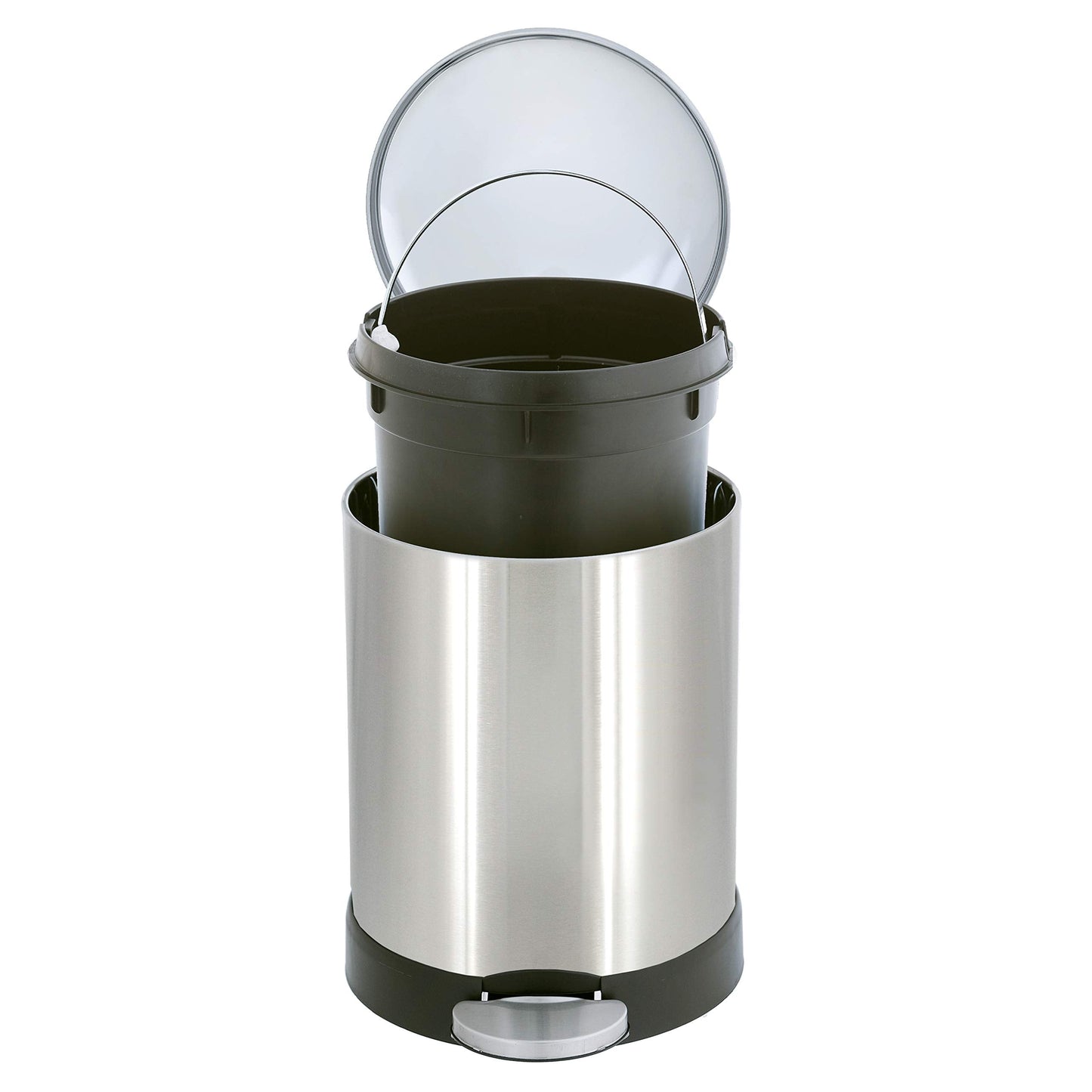Glad Small Trash Can, 1.2 Gallon | Round Stainless Steel Garbage Bin with Soft Close Lid & Step Foot Pedal | Metal Waste Basket with Removable Inner Bucket, Stainless, 8 x 9.5 x 12 inches