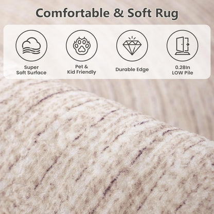 Asrug Faux Jute Round Rug - Soft, Washable Non-Slip Area Rug | 2ft Khaki Circle Rug for Kitchen & Living Room
