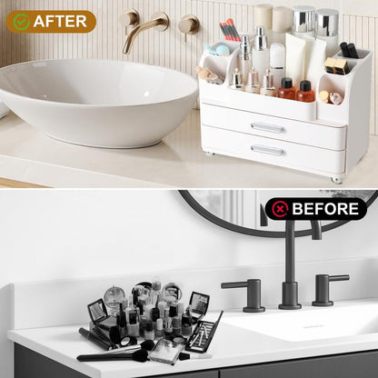 Dozesheep Large Makeup Organizer Countertop with Drawers, Make Up Organizer for Vanity, Makeup Storage Organizer Countertop Makeup Organizers for Skincare, All White