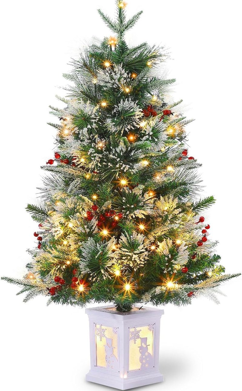 3 Ft Pre-Lit Christmas Tree, Artificial Christmas Trees with Lighting, Xmas Trees with 78 Led Lights, Christmas Decoration for Home, Office, Easy Assembly