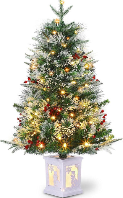 3 Ft Pre-Lit Christmas Tree, Artificial Christmas Trees with Lighting, Xmas Trees with 78 Led Lights, Christmas Decoration for Home, Office, Easy Assembly