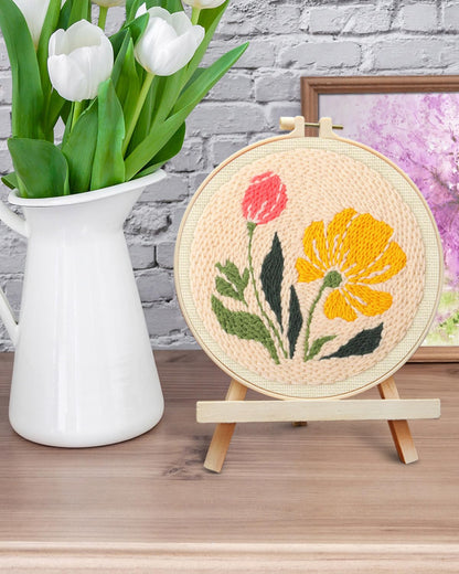 ERKOON Punch Needle Kit Adults Beginners, DIY Easy Floral Embroidery Set for Starter Art Craft, Needling Punch Project with Patterns, Tools, Yarns, Hoop, Instruction (Rhubarb Flowers)