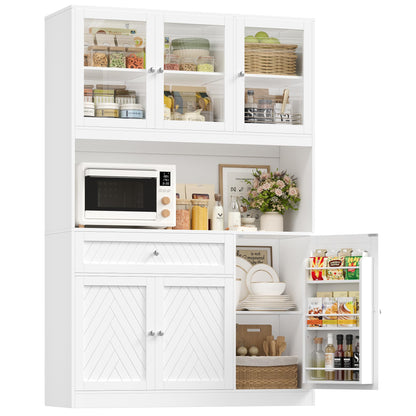 BOTLOG 72” Tall Kitchen Pantry Storage Cabinet, Modern White Kitchen Hutch with Large Storage Drawer, Countertop, Adjustable Shelves, Food Pantry Cabinets for Dining Room, Living Room