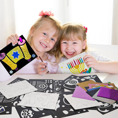 Cinrobiye 24 Set Hanukkah Foil Art Craft DIY Chanukah Painting Kit Art Paper Coloring Activity for Home School Classroom Art Project Party Favors Happy Hanukkah Birthday Goodie Bags Gifts Prizes