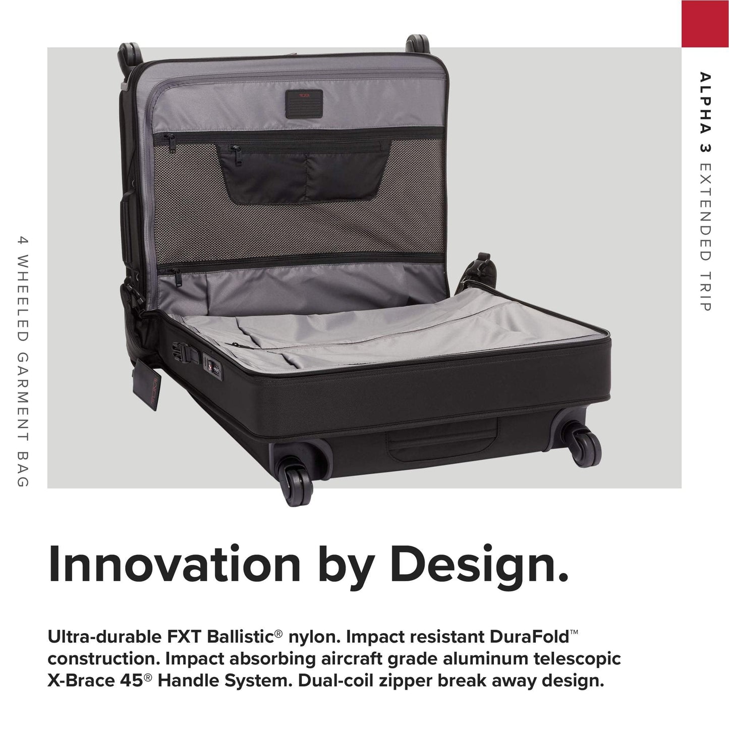 TUMI - Alpha Extended Trip 4 Wheeled Garment Bag - 4-Wheeled Clothing Bag for Hanging Suits, Dresses & Coats - With TSA Lock - Black
