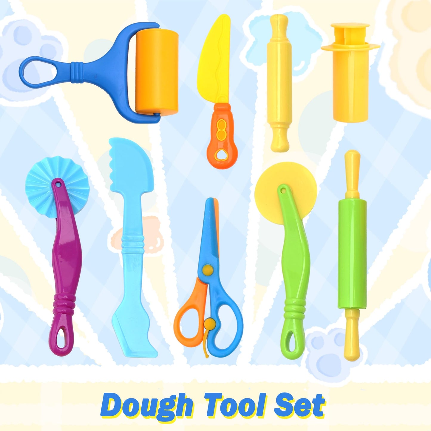 Inxens 9 PCS Craft Dough Tool Set for Kids, Modeling Clay Tools with Rolling Pin and Scissors, Dough Sculpting Accessories Kit for Toddlers, Arts & Crafts Supplies for Creative Play