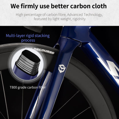 SAVADECK Carbon Fiber Road Bike, Hydraulic Oil Disc Bike with Carbon Fiber Frame and Wheelset, Lightweight Full Carbon Racing Bicycle with Shimano R7120 24S Shift Set for Adults(Dark Blue,51cm)