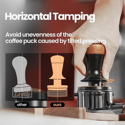 MHW-3BOMBER 58mm Coffee Tamper, Wooden Espresso Tamper Tool with 2 Spring Loaded, Auto-rebound, Auto-Leveling Tamper without Tilting, 58.35mm Stainless Steel Base, T7124