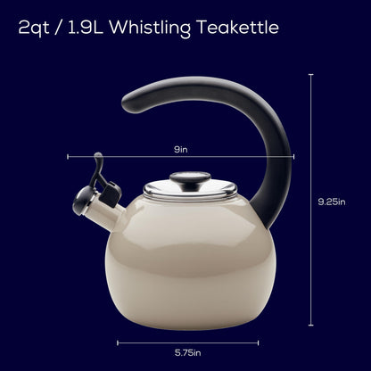 Circulon Enamel on Steel Whistling Induction Teakettle, Tea Kettle for Stovetop with Flip-Up Spout, 2-Quart, Gray