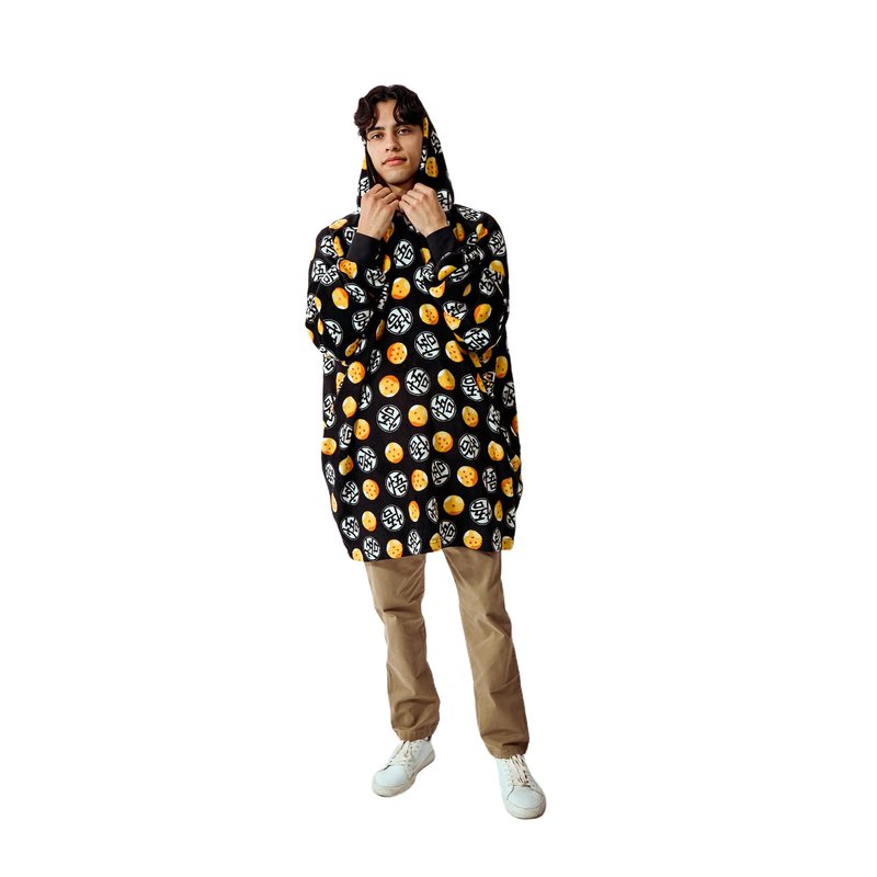 Bioworld Dragon Ball Z Kanji & Dragon Balls Adult Black Hooded Blanket OSFA