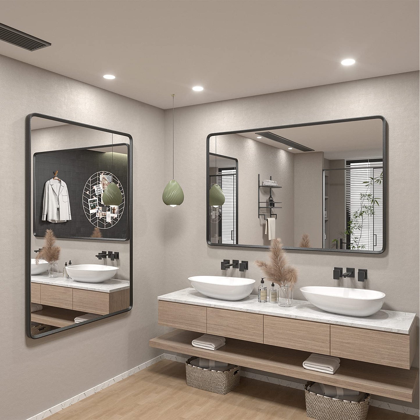 GOLOMO 55x40 Inch Black Matte Framed Mirror for Bathroom, Rounded Rectangle Mirror, Bathroom Vanity Mirror for Wall, Anti-Rust, Shatterproof (Horizontal/Vertical)