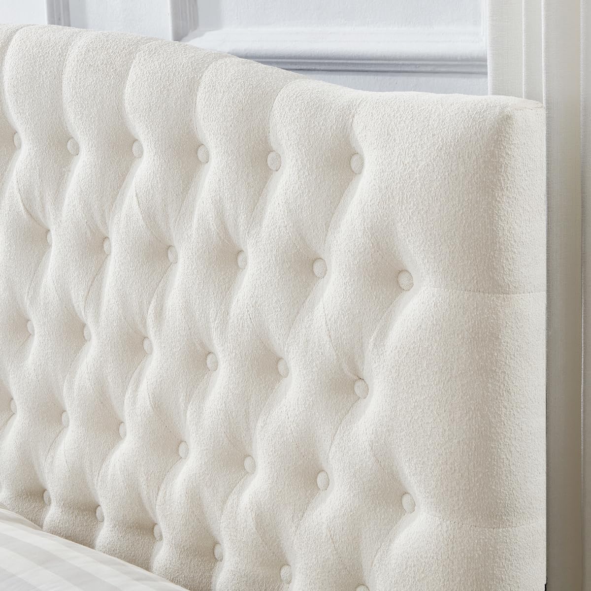 24KF Boucle Upholstered Tufted Button King Headboard and Comfortable Fashional Padded King/California King Size headboard,6025-K-Boucle-Ivory