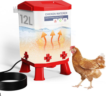 3.2 4 110V Quails,12L (1 Gallon Heated Chicken Waterer with Nipple Drinkers - Adjustable Height, BPA-Free