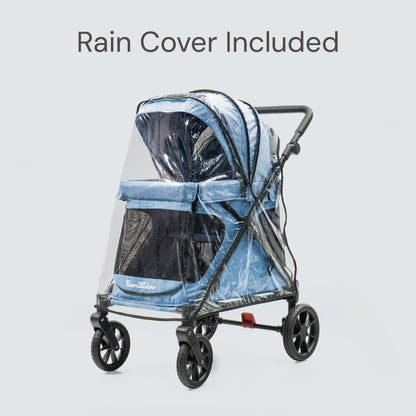 Familidoo Q1 2.0 Multi-Use Kids Wagon Stroller – Foldable, Lightweight & All-Terrain for Kids & Pets – Magnetic Safety Harness, Rain Cover & Compact Travel Design – Up to 132 lbs (Denim Blue)