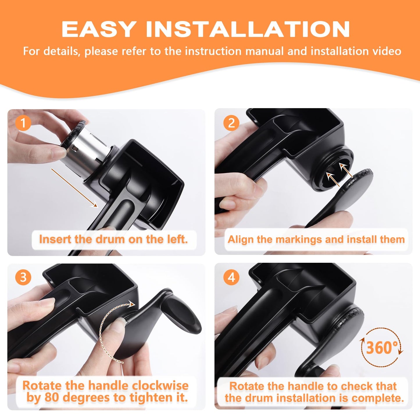 LHS Cheese Grater Hand Crank Set of 3, Rotary Cheese Grater Parmesan Cheese Shredder Handheld for Grating and Shredding Hard Cheese, Chocolate, （3 in 1,Black)