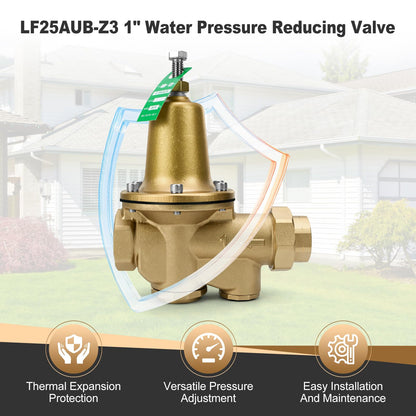 LF25AUB-Z3 1" Cast Copper Silicon Alloy Pressure Reducing Valve, Adjustable 25-75 psi, Maximum 300 psi, NPT Female Union x NPT Female Outlet, Polymer Seat