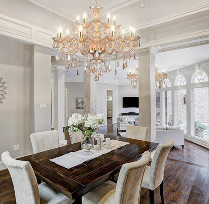 Vimatto Luxury K9 Crystal Amber Color Modern Classic 15 Lights Ceiling Chandelier with Adjustable Height E12 Candelabra Base Fixture for Dining Room Kitchen Living Room