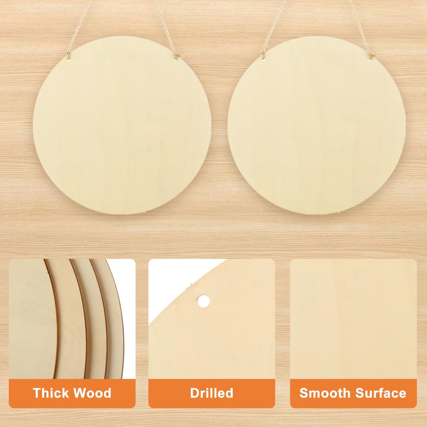 SHUESS 25PCS Wood Circles for Crafts 12 Inch Wood Rounds for Crafts, Unfinished Wooden Signs Wood Blanks Round Wooden Discs for DIY Christmas Home Decor Painting Door Hanger Design