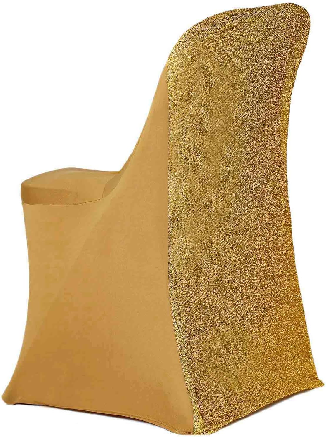 1 Set Efavormart Gold Spandex Stretch Folding Chair Covers for Party Dining Chairs W/Metallic Glittering Back W/Foot